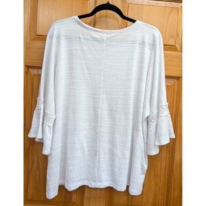 Ruby Rd. Size 1X White 3/4 Sleeves with Ruffle Lace Hem Dolman Sleeves Pullover